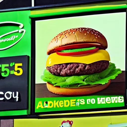 Image similar to advertisement for a mcfrog, a new frog burger from mcdonalds