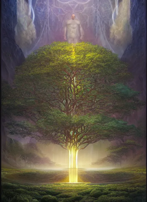 Image similar to tree of life, four seasons, volymetric light, highly detailed matte painting by ( ohrai ), charlie bowater and mark brooks