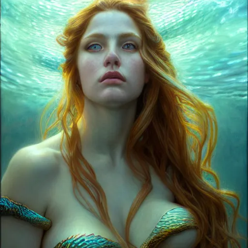 Prompt: sea siren by donato giancola, fantasy, photorealistic, octane render, unreal engine, dynamic lighting, cute face, beautiful girl, beautiful, wlop, cute, perfect factions, perfect woman, trending on artstation, poster, volumetric lighting, very detailed faces, 4 k, award winning