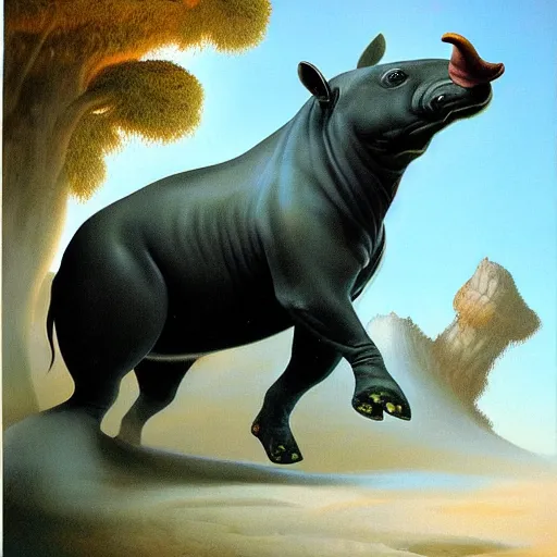 Prompt: monstrous tapir by boris vallejo, sharp, intricate, highly detailed