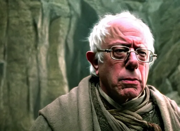 Image similar to film still of bernie sanders as frodo in lord of the rings movie, 8 k