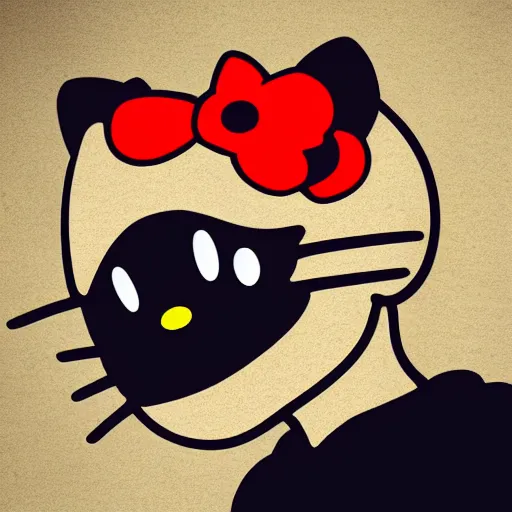 Image similar to Profile Picture of black Hello Kitty in black hoodie, digital art, trending on artstation, 8k, hyperdetalied, high quality,