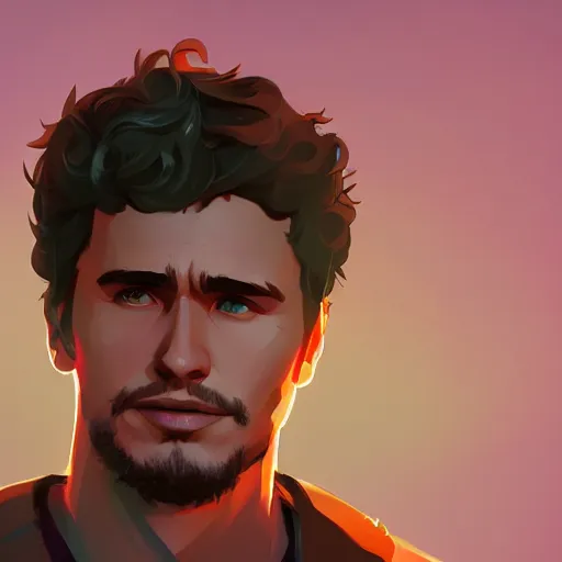 Image similar to Portrait of James Franco as young Heracles, mattepainting concept Blizzard pixar maya engine on stylized background splash comics global illumination lighting artstation lois van baarle, ilya kuvshinov, rossdraws