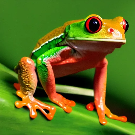 Prompt: a red - eyed tree frog with eye patch, 3 d model, high quality, sharp focus