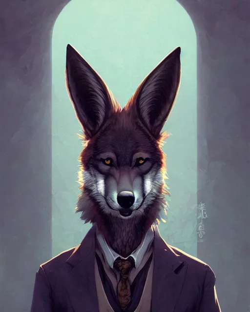 Image similar to anthropomorphic art of a detective wolf, victorian inspired clothing by artgerm, victo ngai, ryohei hase, artstation. fractal papersand books. highly detailed digital painting, smooth, global illumination, fantasy art by greg rutkowsky, karl spitzweg