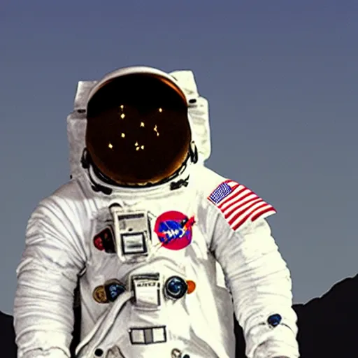 Prompt: an astronaut made of swiss cheese looking up at the moon