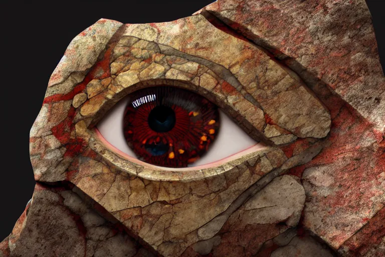 Prompt: octane render of beautiful jasper stone with a human eye, beautiful raw jasper, gallery display photograph, ambient lighting, intricate light, detailed