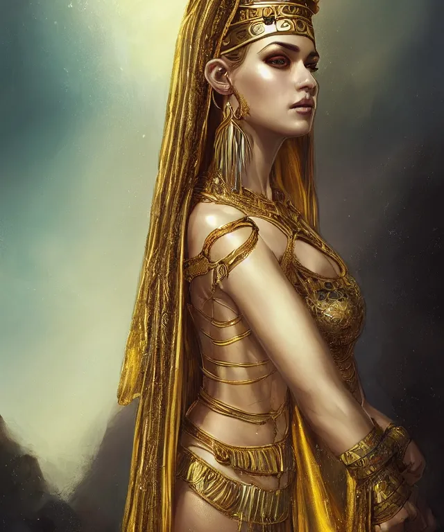 Prompt: cleopatra wearing ornate robes by charlie bowater and titian and artgerm, full - body portrait, intricate, face, desert, elegant, yellow mist, beautiful, highly detailed, dramatic lighting, sharp focus, trending on artstation, artstationhd, artstationhq, unreal engine, 4 k, 8 k