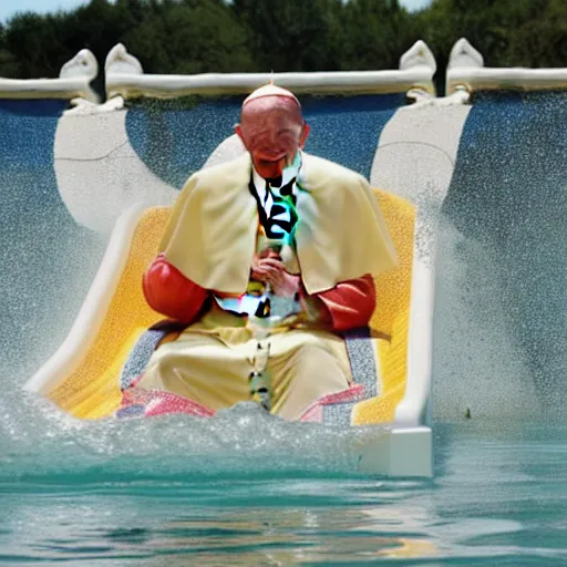 Image similar to the pope on a water slide, professional photography