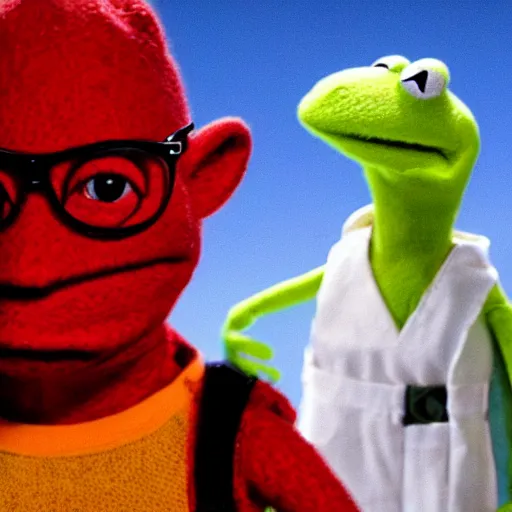 Prompt: Kermit with Walter White in Breaking Bad