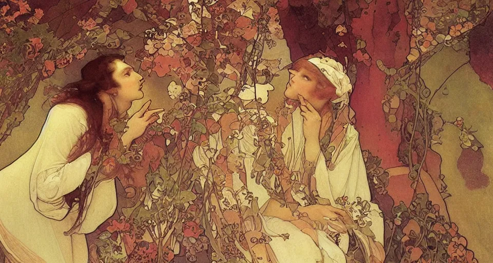 Image similar to the two complementary forces that make up all aspects and phenomena of life, by Alfons Maria Mucha