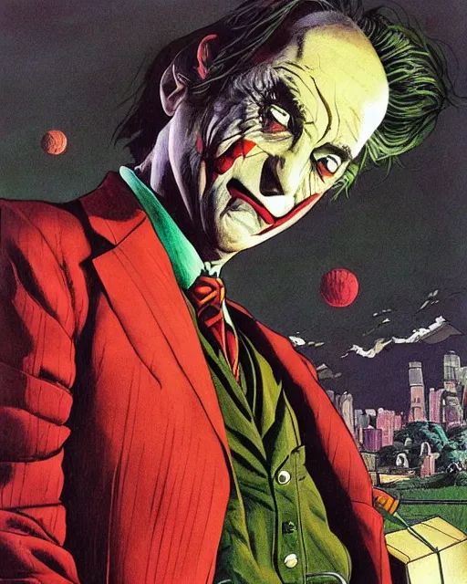 Image similar to portrait of saul goodman as the joker, colorful, art by studio ghibli and peter elson, bernie wrightson