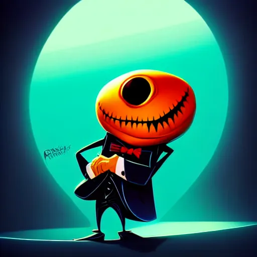 Prompt: curved perspective, extreme narrow, extreme fisheye, digital art of a cockroach cartoon character wearing a black suit by anton fadeev from nightmare before christmas