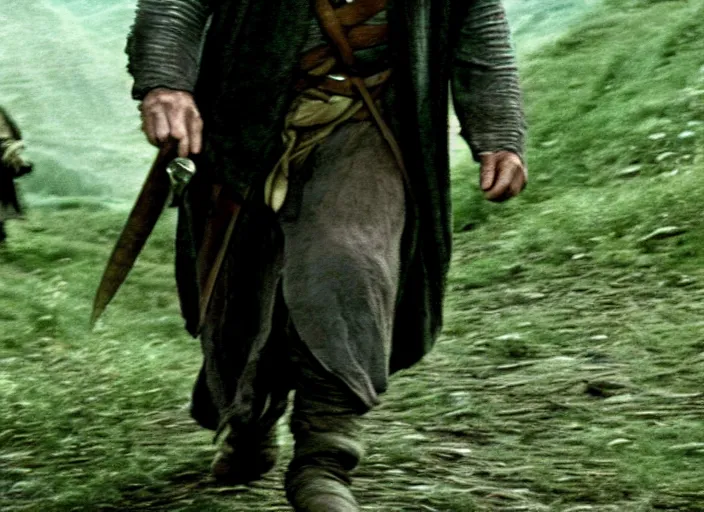 Image similar to film still of bernie sanders as frodo in lord of the rings movie, 8 k