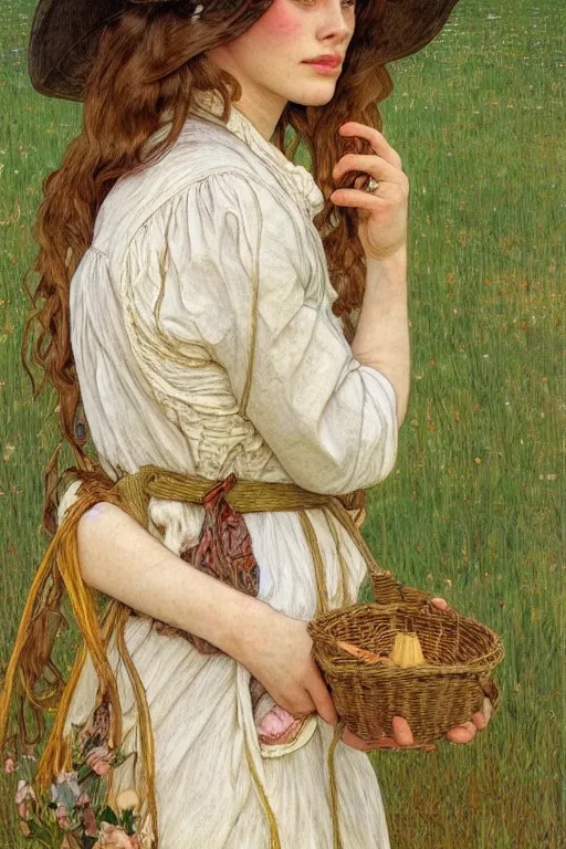 Image similar to beautiful natural coy liv tyler cottagecore peasant maiden farmer girl by the riverside, intricate, elegant, highly detailed, digital painting, artstation, concept art, smooth, sharp focus, illustration, art alphonse mucha and james gurney and egon schiele