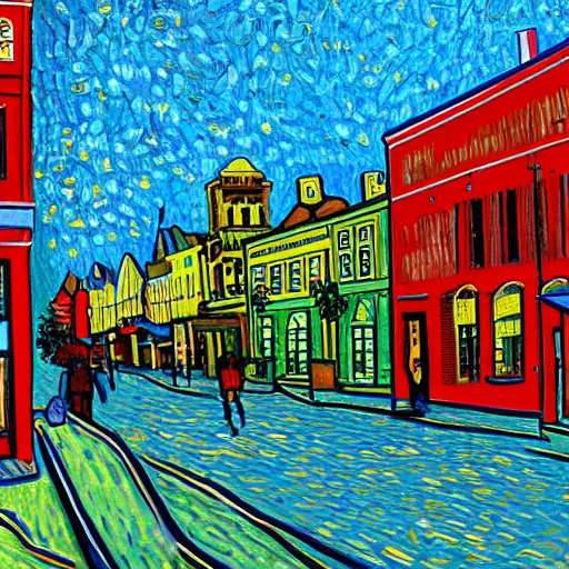 Image similar to a painting of moncton, new brunswick, in the style of van gogh