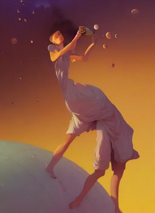 Prompt: closeup hyperdetailed shot if a gorgeous beautiful girl on the moon caring for ripen tomato plants inside a crater filled with smoke, planet Earth in the sky by Craig Mullins, ilya kuvshinov, krenz cushart, artgerm trending on artstation by Edward Hopper and Dan Mumford and WLOP and Rutkovsky, carl spitzweg and moebius, Unreal Engine 5, Lumen, Nanite