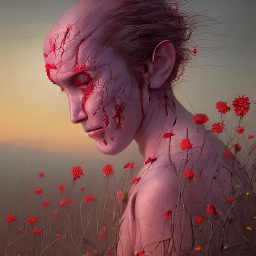 Prompt: a beautiful nature portrait of a p - zombie!!! natural lighting art dawn. highly detailed. colourful. moody. artstation, 4 k, by gerald brom zdzisław beksinski, and ansel adams and studio ghibli, horror, lots of sakura flowers, lovely