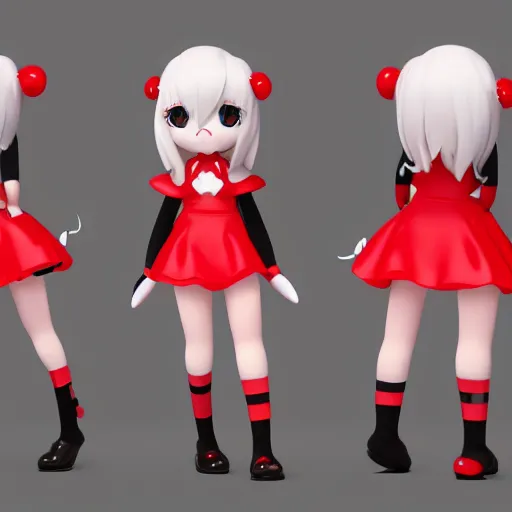 Prompt: cute fumo plush of a girl in red and black who is energetic, anime girl, stylized rendering, vray