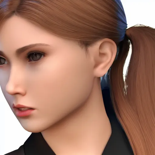 Image similar to a beautiful girl, closeup headshot, black ponytail, cinema - grade cg rendering, high detailed.