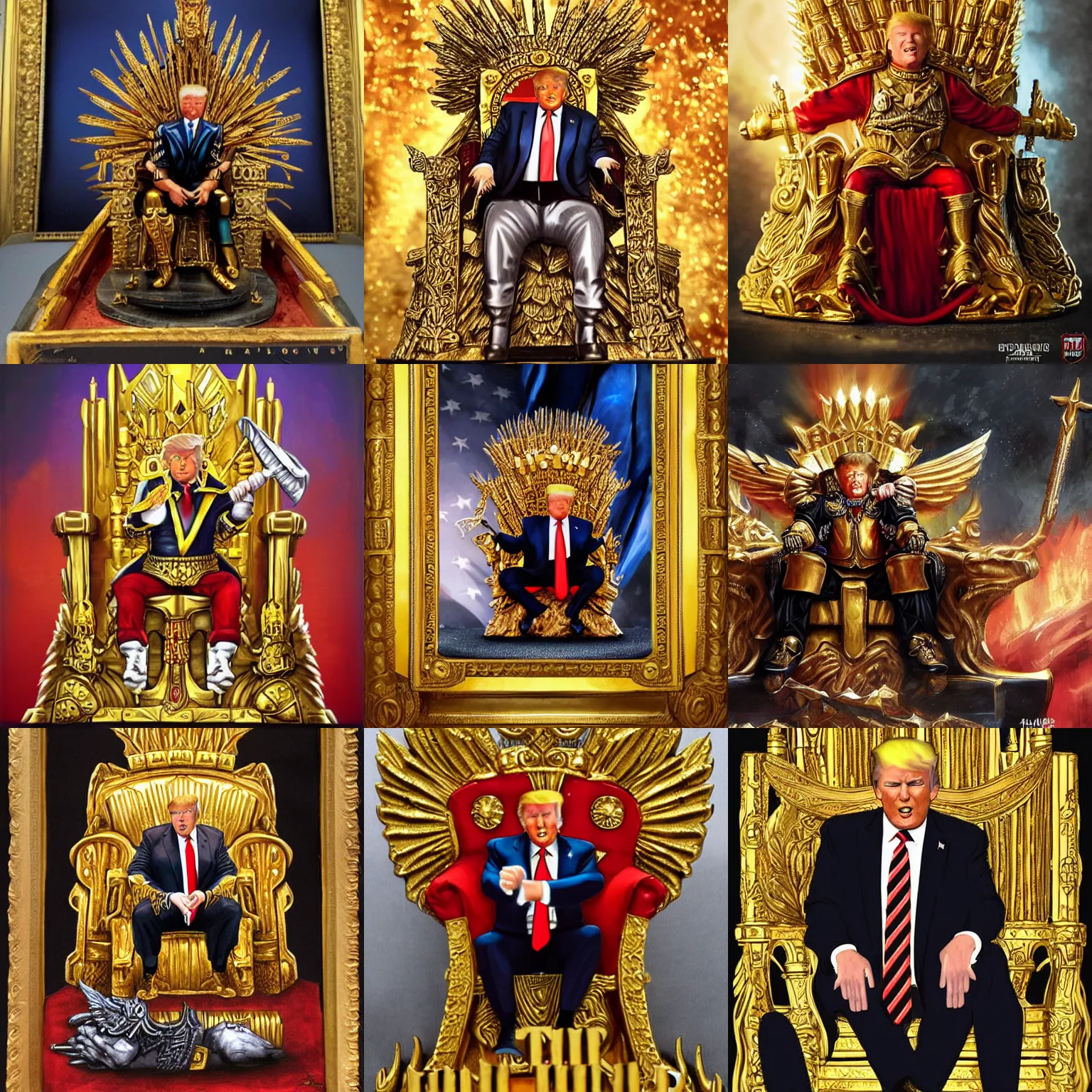 Prompt: Donald Trump sitting on the golden throne, warhammer art