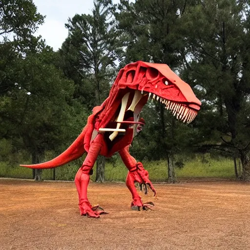 Image similar to a t-rex mounted by a cowboy