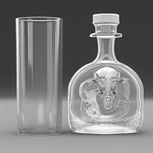 Prompt: transparent ancient boar skull flask, raytracing, orthographic 3d rendering, octane render