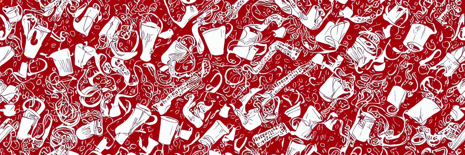 Prompt: seamless pattern design, coffee and band, simple, red and white,