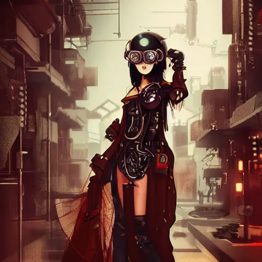 Prompt: concept art of asian female supermodel with robotic mask. steampunk vr googles. futuristic tokyo. anime and manga. comic style. artstation concept art, matte painting. ambient and neonoir mood.