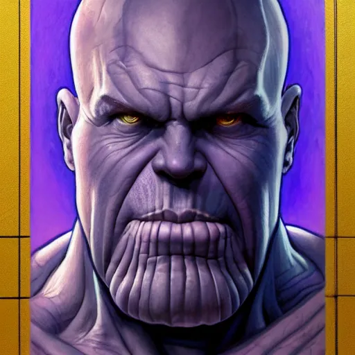 Image similar to Thanos portrait art by Donato Giancola and Bayard Wu, digital art, trending on artstation, 4k