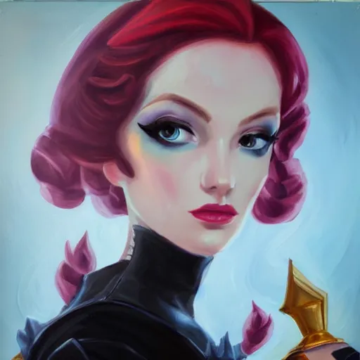 Prompt: portrait of Miss Fortune from League of Legends, rococo oil painting