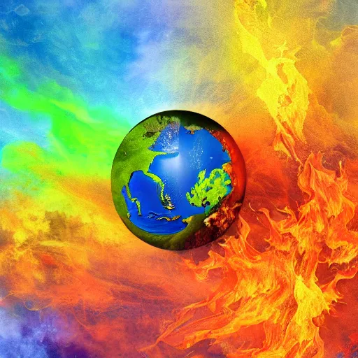 Image similar to the elements of fire, water, earth and air. digital art