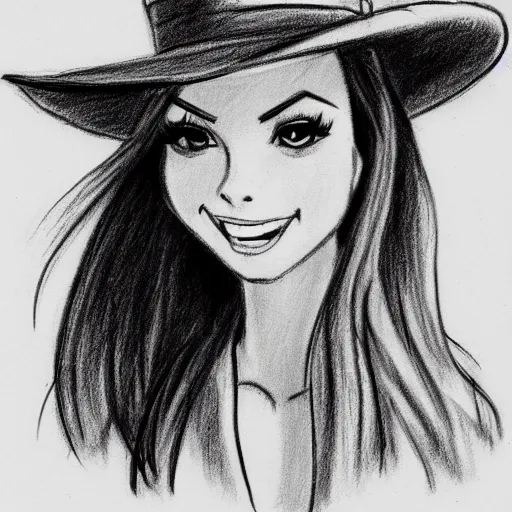 Image similar to milt kahl pencil sketch of victoria justice with a cowboy hat