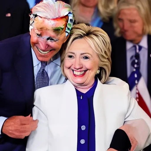 Image similar to joe biden deeply sniffing hillary clinton's hair on her head from behind at the white house