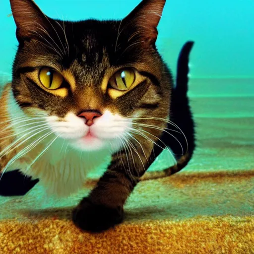 Prompt: high quality photo of a cat scuba diver