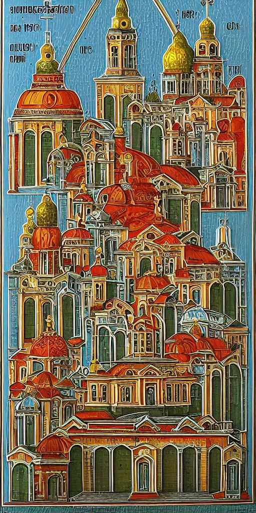 Image similar to orthodox icon about city in gdr brutalism architecture buildings