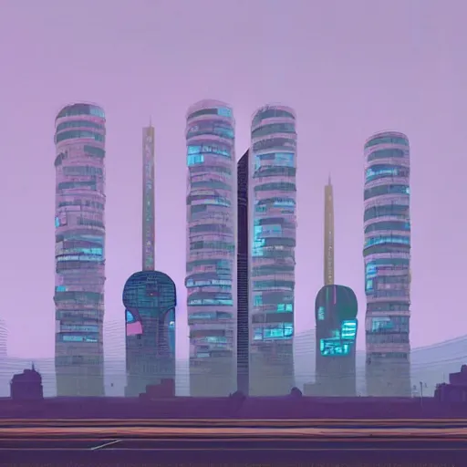 Image similar to tall futuristic buildings by Yusei Uesugi and Simon Stålenhag