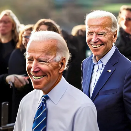 Image similar to A photo of joe biden teams up with a teenage joe biden, perfect faces, 50 mm, award winning photography