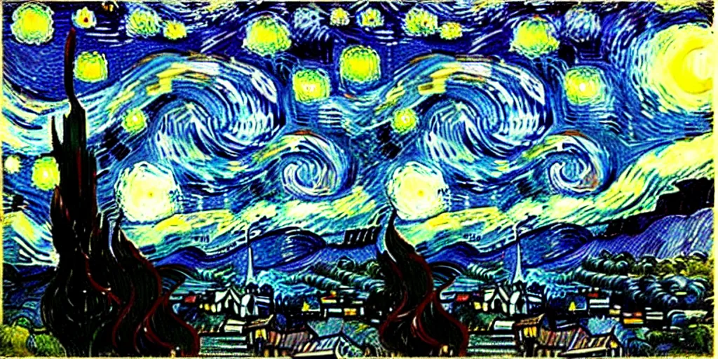 Image similar to The Starry Night drawn by Caspar David Friedrich