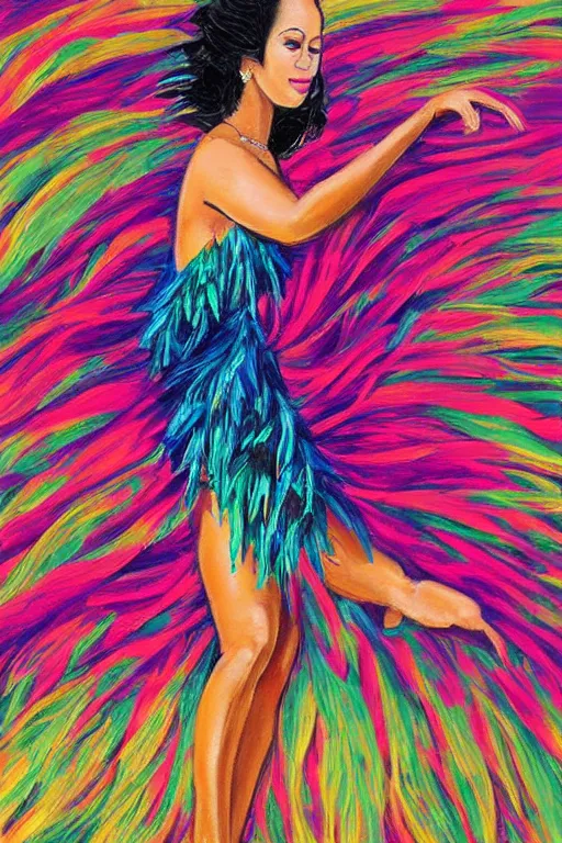 Image similar to authentic artwork of hawaiian hula dancer, high detail, beautiful background