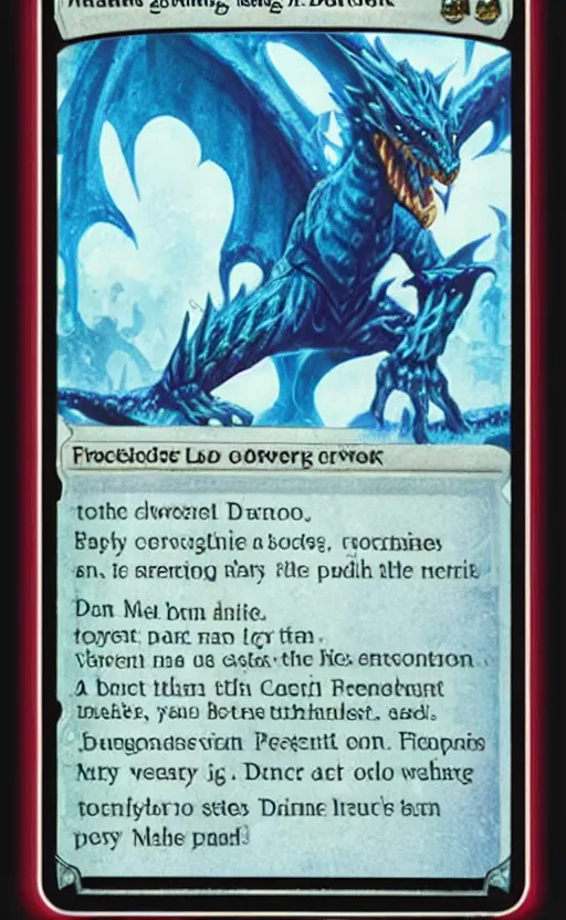 Prompt: mtg card trading fantasy mtg card of a blue dragon