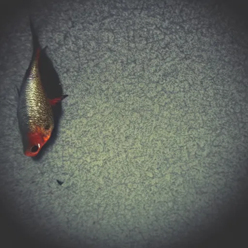 Prompt: “a small fish in dark water scary setting”