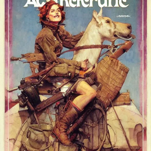 Image similar to happy female adventurer, by jon foster and norman rockwell.