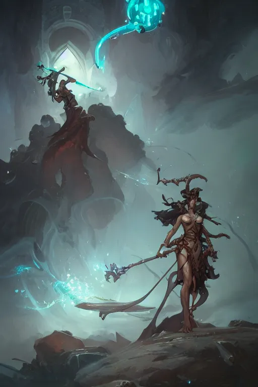 Image similar to high fantasy chaos goddess designed by peter mohrbacher, Greg rutkowski, blizzard concept artists, concept art, fantasy, 4k, CG render, octane, insanely detailed,