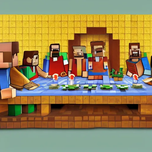 Image similar to the last supper, minecraft