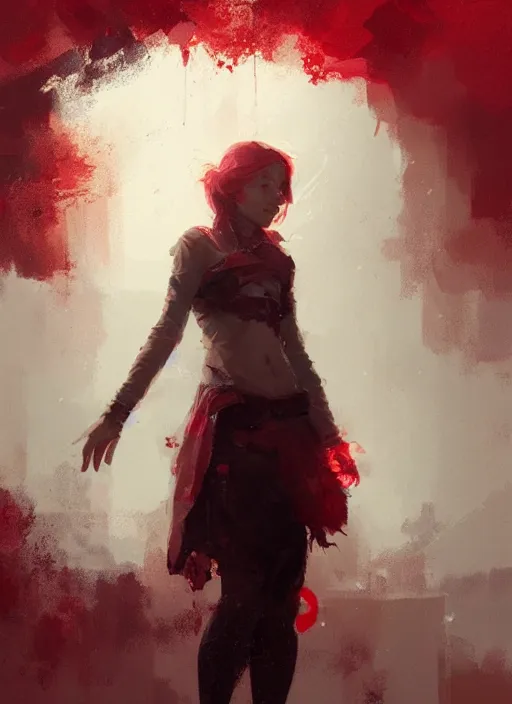 Prompt: female geshia girl, beautiful face, rule of thirds, intricate outfit, spotlight, concept art, red tones, digital painting, by greg rutkowski, by jeremy mann,