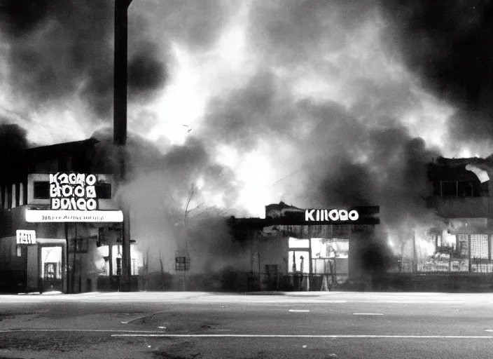 Prompt: an underexposed kodak 500 photograph of a bingo hall on fire