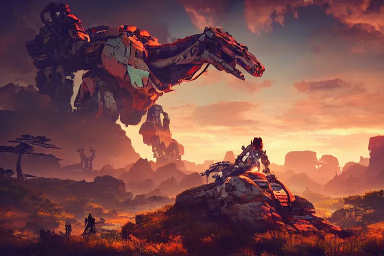 Image similar to rockbreaker machine mecanical creature robot of horizon forbidden west horizon zero dawn radiating a glowing aura global illumination ray tracing hdr fanart arstation by ian pesty and alena aenami artworks in 4 k