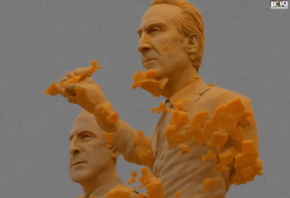 Prompt: statue of saul goodman made out of cheddar cheese 4k, hd, photorealistic