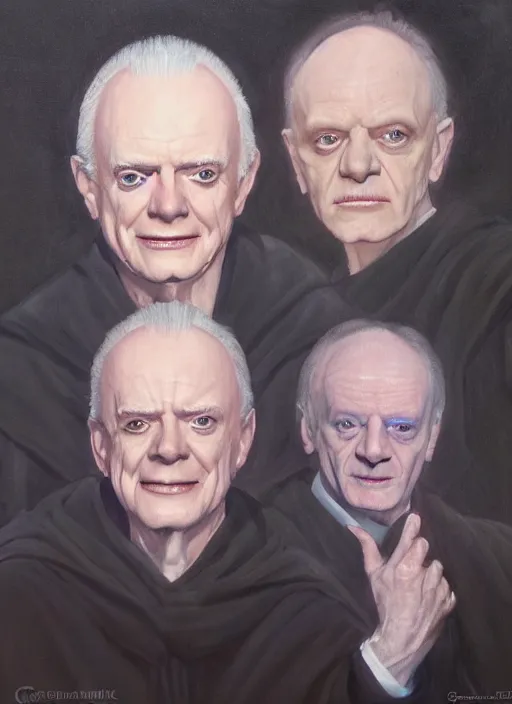 Image similar to oil painting of chancellor palpatine, ian mcdiarmid, sith from star wars, symmetrical!!! star wars portrait, art by greg rutowski!!, trending on artstation